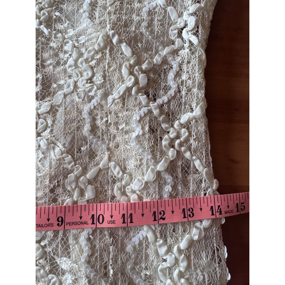 Vintage Pat Richards Cocktail Wedding Dress Ivory Lace Body Ruffled Hem *No Size - Picture 11 of 12